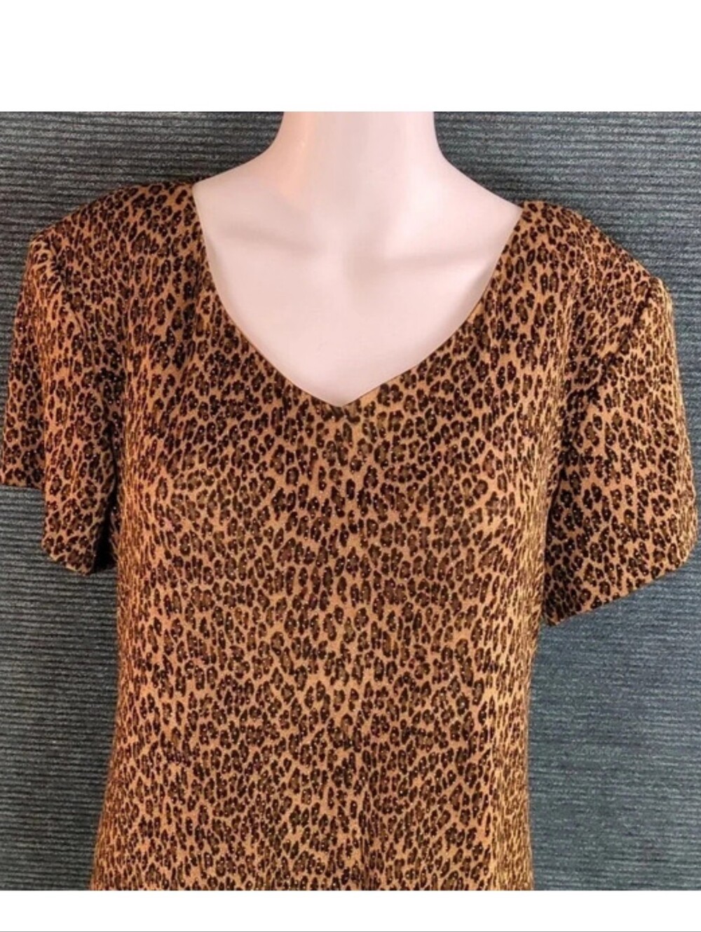 Vintage 80s Jessica Howard Glitter Leopard Print Swing Dress - Picture 2 of 12